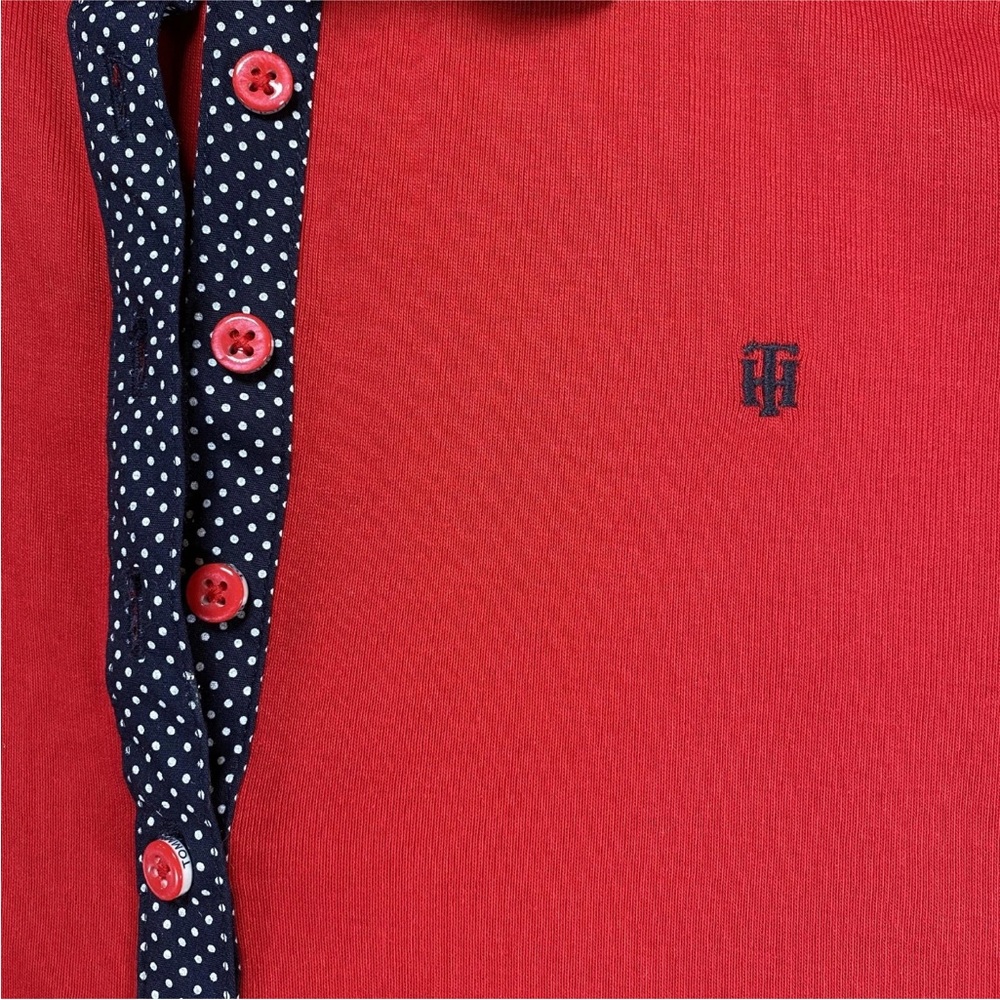 Tommy Hilfiger Shirt Dress Womens Medium Red Polo Polka Dot Collar Cotton - Picture 4 of 11